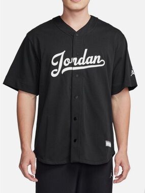 Jordan Men’s Black and White Script Baseball Jersey